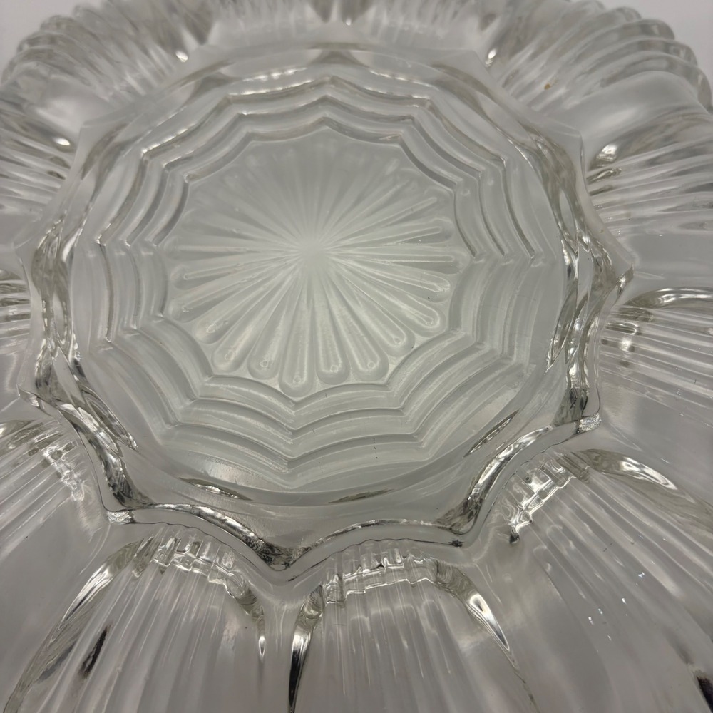 Vintage Clear Glass Deviled Egg Platter Scalloped Shell Design 9 Inch Round Tray - Picture 4 of 6